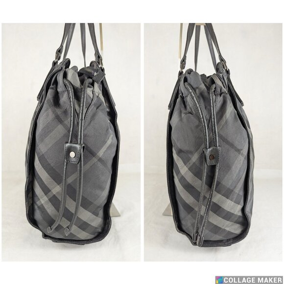 Auth BURBERRY Black/Gray Supernova Check Nylon Buckleigh Tote Bag - Picture 7 of 12